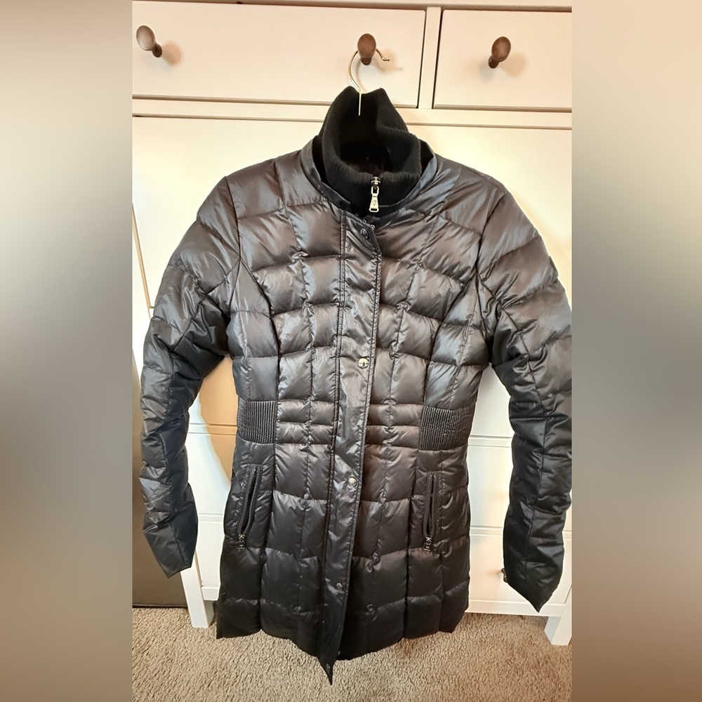 Guess Black Puffer Jacket High Collar Quilted